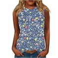 thumbnail image 1 of womens tops Womens Flower Print Crewneck Tank Tops Graphic Curved Hem Sleeveless Tops Summer Casual Loose Fit Shirts spring tops for women, 1 of 4