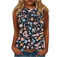 thumbnail image 1 of womens tops Womens Flower Print Crewneck Tank Tops Graphic Curved Hem Sleeveless Tops Summer Casual Loose Fit Shirts spring tops for women, 1 of 4