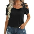 thumbnail image 1 of Youyipin womens Tops Womens Summer Cold Shoulder Tunic Tops Sexy Casual Short Sleeve Scoop Neck Lace Pleated T Shirts Blouse Going Out Tops For Women, 1 of 6