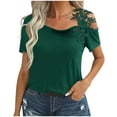 thumbnail image 1 of womens tops Womens Summer Cold Shoulder Tunic Tops Sexy Casual Short Sleeve Scoop Neck Lace Pleated T Shirts Blouse going out tops for women, 1 of 7