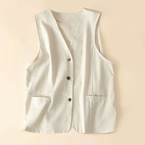 womens tops casual Women's Cotton And Linen Outerwear V-neck Cardigan Vest Sleeveless And Hooded Casual Jacke Long coats for women