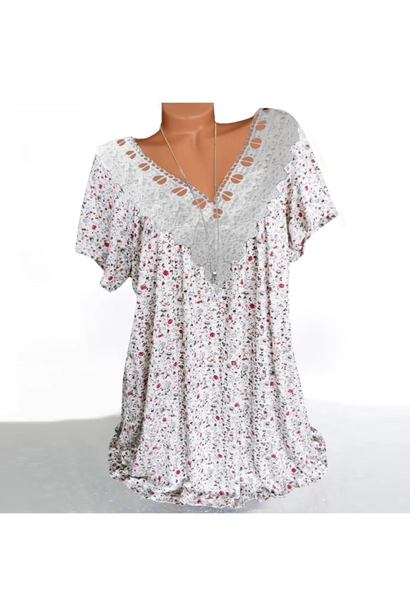 Womens Tops Under $5 Women'S Short Sleeves O-Neck Floral Print Casual Tops Pullover Blouse T-Shirt