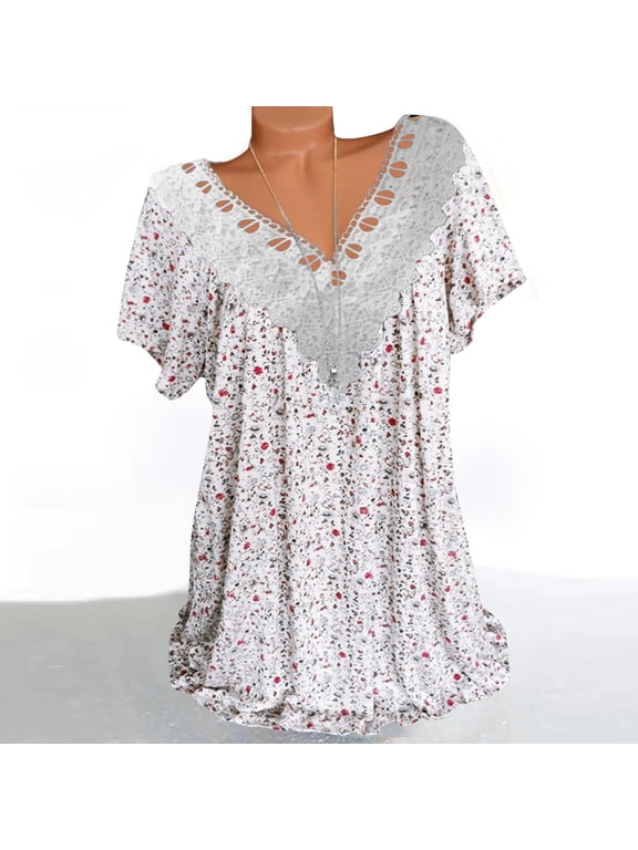 Womens Tops Under $5 Women'S Short Sleeves O-Neck Floral Print Casual Tops Pullover Blouse T-Shirt