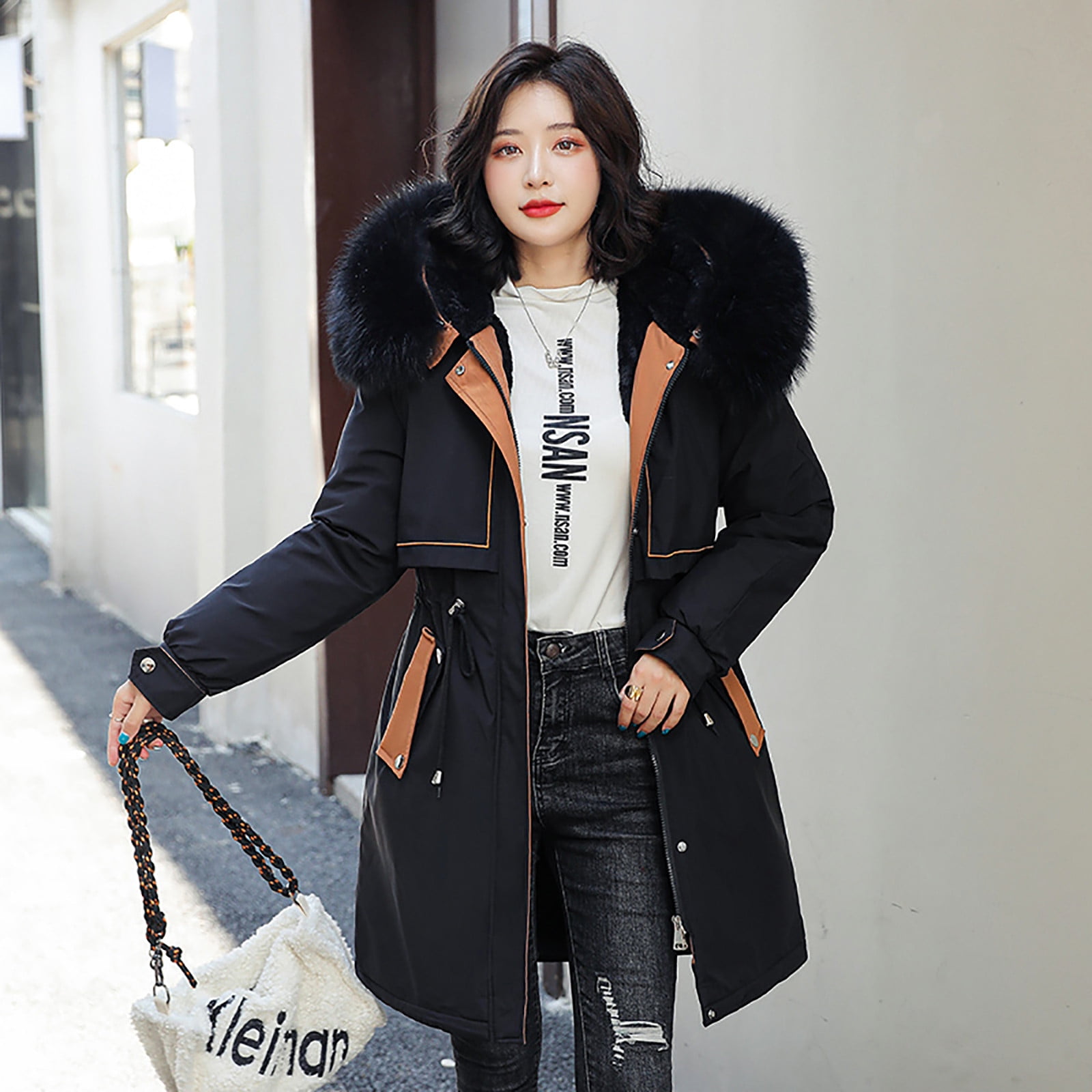 womens tops clearance under $5 Women'S Winter Fashion Tooling Long Slim  Hooded Cotton Jacket Coat Black L,ac16686 