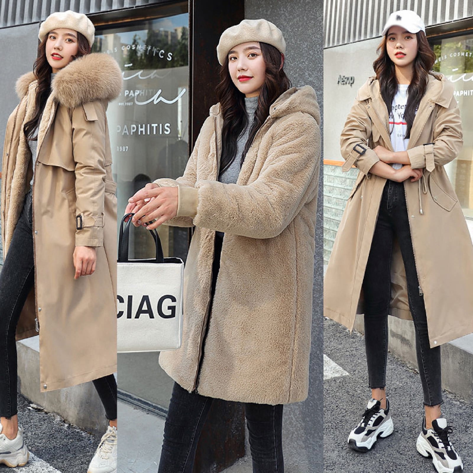 Khaki winter coat womens sales