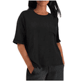 thumbnail image 1 of womens tops short sleeve summer Elbow Length Sleeve Coop Neck T-Shirts Casual Loose Comfy Lightweight Trendy Basic Shirts with Pocket, 1 of 7