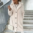 thumbnail image 1 of womens winter coats,Beige Women's Winter Faux Fur Coats Long Sleeve Lapel Button Down Pockets Fleece Sherpa Jacket Casual Trendy Outerwear, 1 of 6
