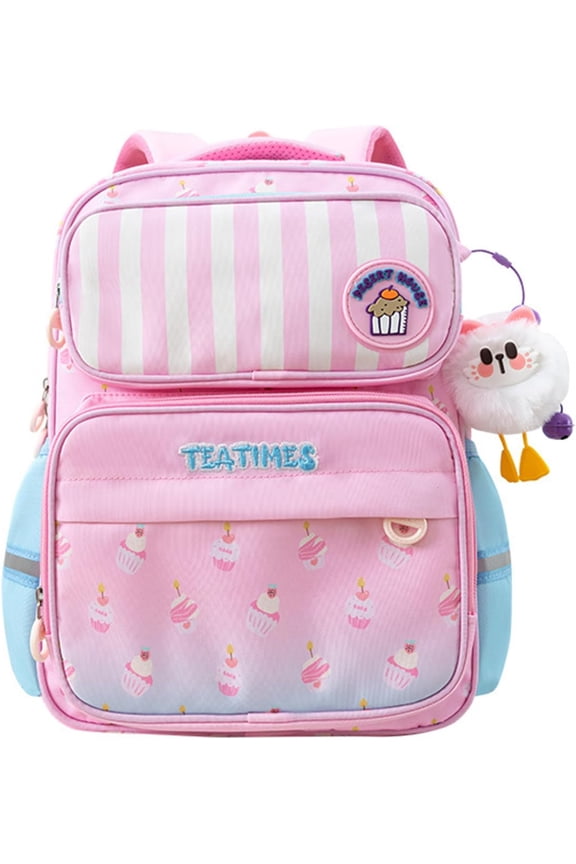 womens women Backpack For Age 4-7 womens Waterproof Oxford Bookbag with Chest Buckle & Plush Charm - Purple Cute Cupcake Design