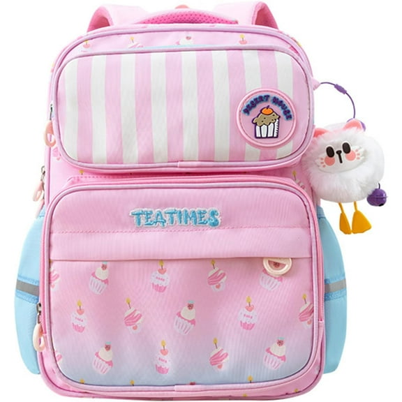 womens women Backpack For Age 4-7 womens Waterproof Oxford Bookbag with Chest Buckle & Plush Charm - Purple Cute Cupcake Design