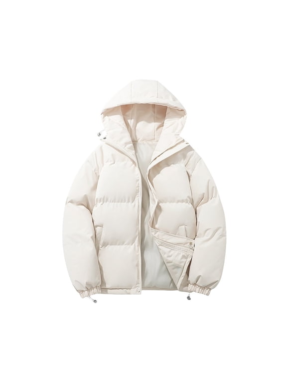 womens zip up hooded puffer jacket Cold Weather Thicken warm long sleeve Bubble Coat thermal Windproof Padded puffer jacket comfy soft Bubble Coat Outdoor Coats with pockets