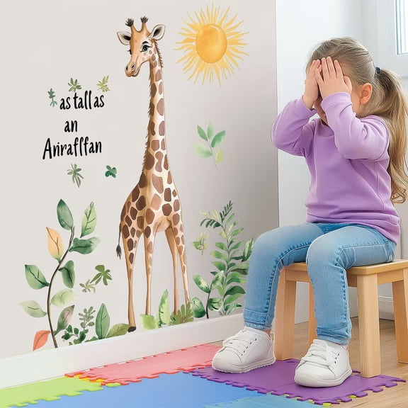 wondever Giraffe Family Wall Decals Tropical Leaves Peel and Stick Wall Art Stickers for Living Room Bedroom Nursery Children's Room