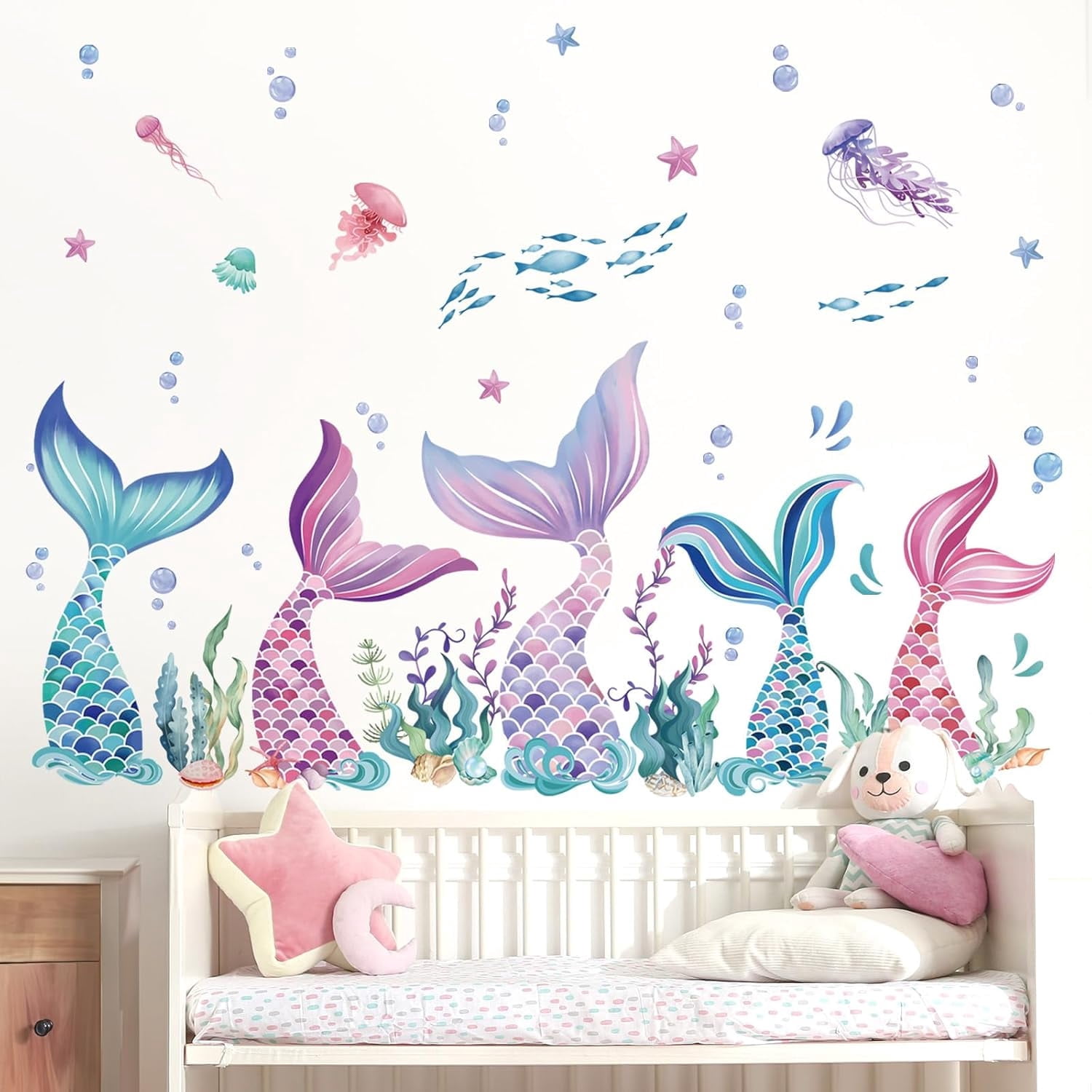 Wondever Mermaid Tail Window Clings – Under The Sea Static Stickers, Double-Sided, No Glue Needed