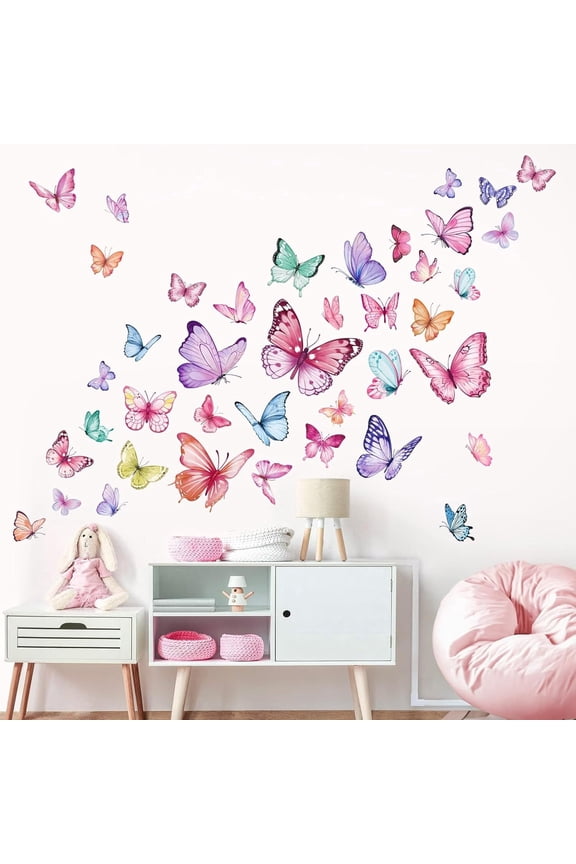 wondever Watercolor Butterfly Wall Stickers Colorful Butterflies Peel and Stick Wall Art Decals for Girls Bedroom Baby Nursery
