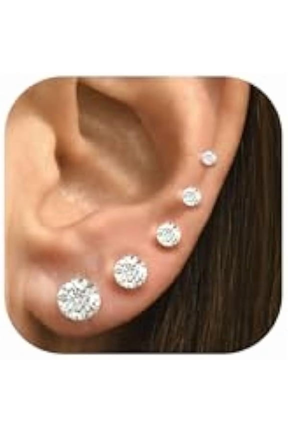 10 Pairs Small Stud Earrings for Women Precision-Cut Cubic Zirconia Earrings for Sensitive Ears Hypoallergenic Surgical Stainless Steel Tiny Stack Earrings for Multiple Piercing