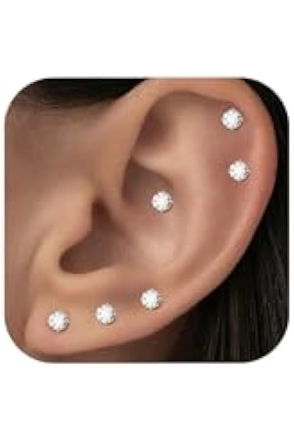 10 Pairs Small Stud Earrings for Women Precision-Cut Cubic Zirconia Earrings for Sensitive Ears Hypoallergenic Surgical Stainless Steel Tiny Stack Earrings for Multiple Piercing