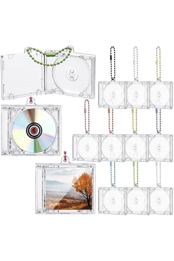 10 Pcs Mini Cd Keychain Album Cases Plastic Cd Cases Bulk Clear DVD Cover Jewel Keyring Music Blank Mini Compact Disc Holder Pendant Personalized for DIY Hanging Decor Gifts