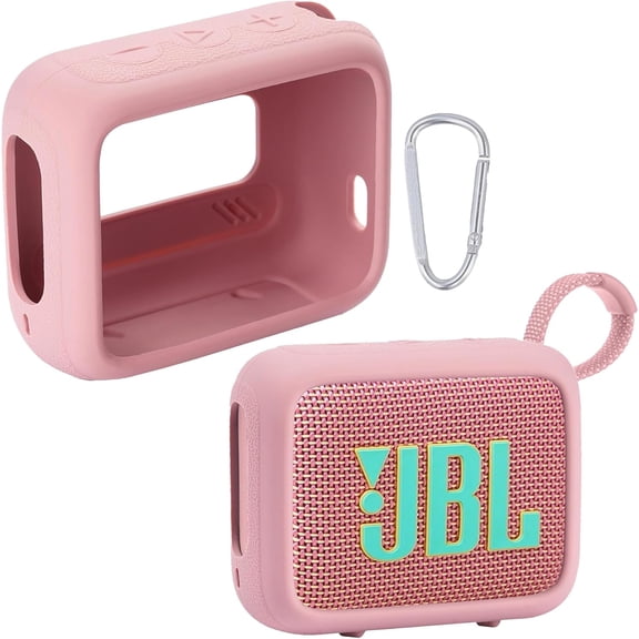 wonima01  for JBL Go 4 Waterproof Bluetooth Speaker Silicone Cover Case, Portable Silicone Travel Case with Carabiner, Protective Skin Case (Pink Case)