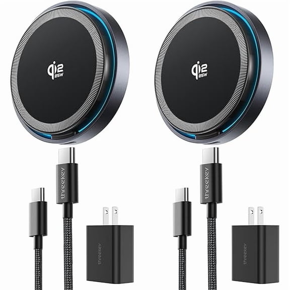 wonima01 for MagSafe Charger, 2 Pack Qi2 25W Fast Charging Pad with Cooling Fan, Magnetic Wireless Charger with 6.6ft Cable for iPhone 17/16/15 Series (2 Adapters Included)