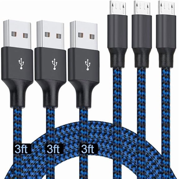 wonima01 Micro USB Cable 3ft, 3Pack 3FT Nylon Braided High Speed Micro USB Charging and Sync Cables Android Charger Cord Compatible Samsung Galaxy S7 Edge/S6/S5/S4,Note 5/4/3,LG,Tablet and More(Blue)