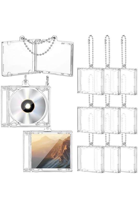 Mini Cd Keychain Album Cases Plastic Cd Cases Clear DVD Cover Bulk DVD Jewel Keyring Music Blank Mini Compact Disc Holder Pendant Personalized for DIY Backpack Hanging Decor Gifts(10 Pcs)
