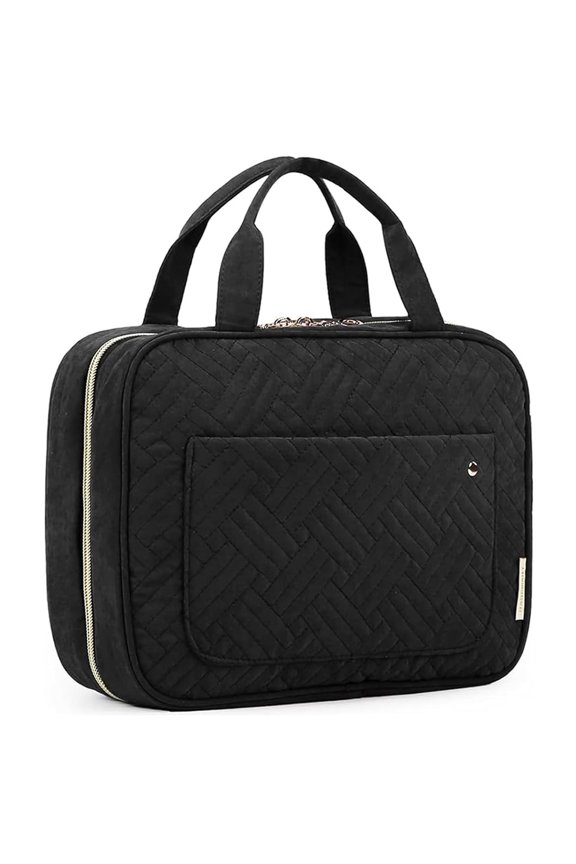 Toiletry Bag Travel Bag with Hanging Hook, Water-resistant Makeup Cosmetic Bag Travel Organizer for Accessories, Shampoo, Full-size Container, Toiletries (Black, Medium)