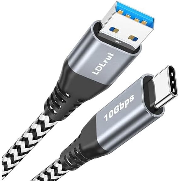 wonima01 USB A to USB C 3.1 Gen 2 Cable, Type C 3A Fast Charge & 10Gbps Data Sync Cable for MacBook, Galaxy S20, Samsung T7, Portable SSD, SSD, Oculus Quest, Android Auto, Black-and-White, 6FT, 1Pack