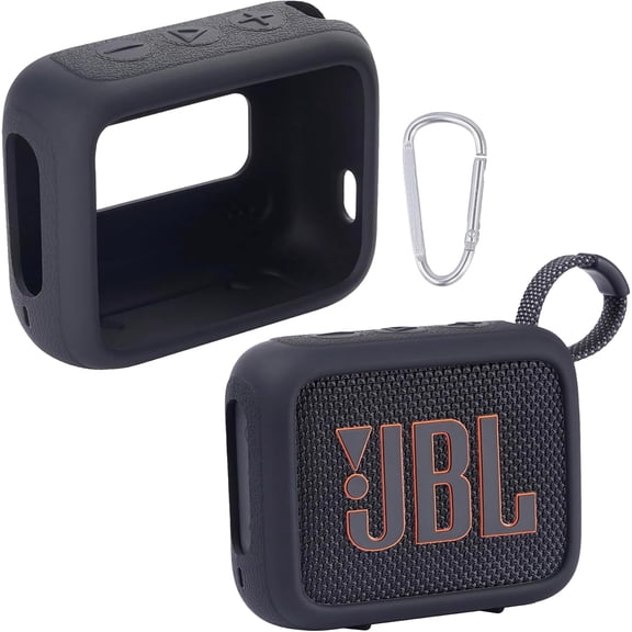 wonima01  for JBL Go 4 Waterproof Bluetooth Speaker Silicone Cover, Portable Silicone Travel Case with Carabiner, Protective Skin Case (Black)