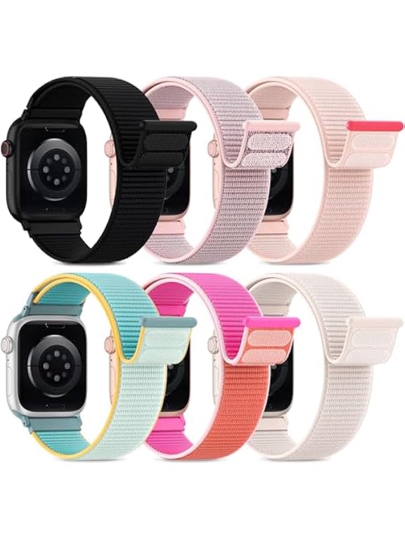 6 Pack Sport Nylon Loop Bands Compatible with Apple Watch Band 40mm 41mm 38mm 42mm 44mm 45mm 46mm 49mm for Women Men,Stretchy Vel-Cro Straps for iWatch Series 10 9 8 7 6 5 4 3 2 1 SE Ultra