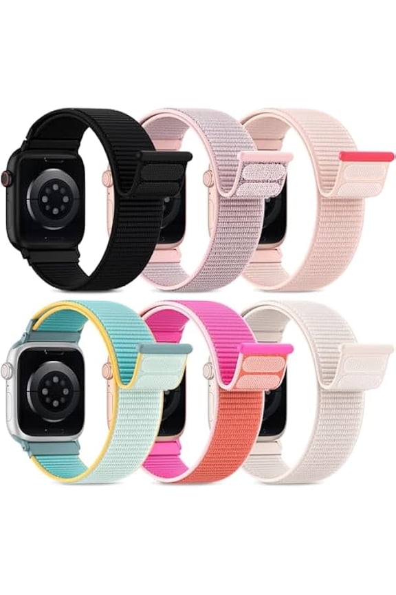 6 Pack Sport Nylon Loop Bands Compatible with Apple Watch Band 40mm 41mm 38mm 42mm 44mm 45mm 46mm 49mm for Women Men,Stretchy Vel-Cro Straps for iWatch Series 10 9 8 7 6 5 4 3 2 1 SE Ultra