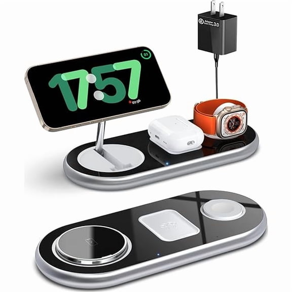 wonima06 2025 Upgraded 3 in 1 Charging Station for Apple Devices, Fast Magnetic Mag-Safe Wireless Charger Stand for iPhone 16/15/14/13/12 Series & Apple Watch 1-10/Ultra & AirPods Pro (Silver)