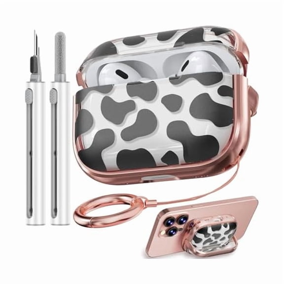 wonima06 for AirPods Pro 2nd Generation Case Cover with Lock, Flowers Cute Clear Air Pods Pro 2 Case Hard iPod Pro Cases for Women Girls with Cleaner Kit (2023 USB-C /2022/2019) -Cow Print
