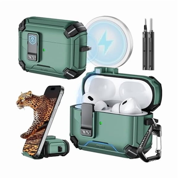 wonima06 Compatible with AirPods Pro 2nd/1st Generation Case Cover with Phone Stand & Cleaning Kit,Compatible with Magsafe,Magnetic Automatic Lock for iPod Pro Charging Case(USB-C/Lightning Cable)