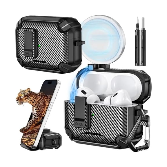 wonima06 Compatible with AirPods Pro 2nd/1st Generation Case Cover with Phone Stand & Cleaning Kit,Compatible with Magsafe,Magnetic Automatic Lock for iPod Pro Charging Case(USB-C/Lightning Cable)