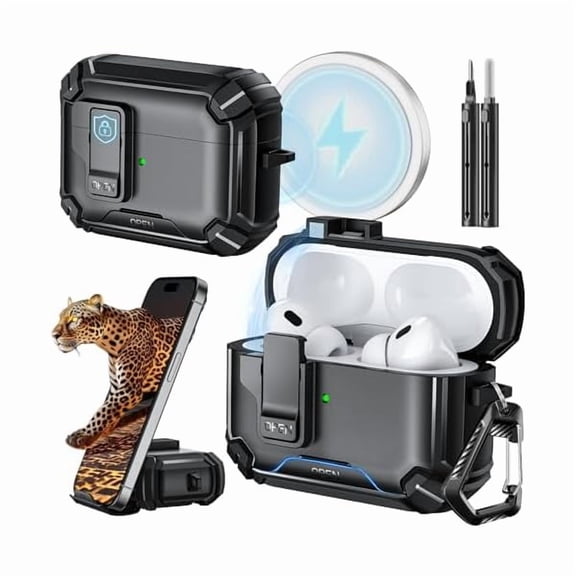 wonima06 Compatible with AirPods Pro 2nd/1st Generation Case Cover with Phone Stand & Cleaning Kit,Compatible with Magsafe,Magnetic Automatic Lock for iPod Pro Charging Case(USB-C/Lightning Cable)