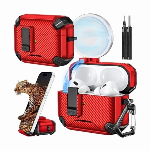 wonima06 Compatible with AirPods Pro 2nd/1st Generation Case Cover with Phone Stand & Cleaning Kit,Compatible with Magsafe,Magnetic Automatic Lock for iPod Pro Charging Case(USB-C/Lightning Cable)