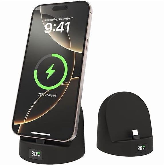 wonima06 Phone Charging Stand for Samsung/iPhone15/16/17/Android,Charging Dock with USB-C,Charging Station with LED Power Display,Charging Holder for Nightstand Black Silicone