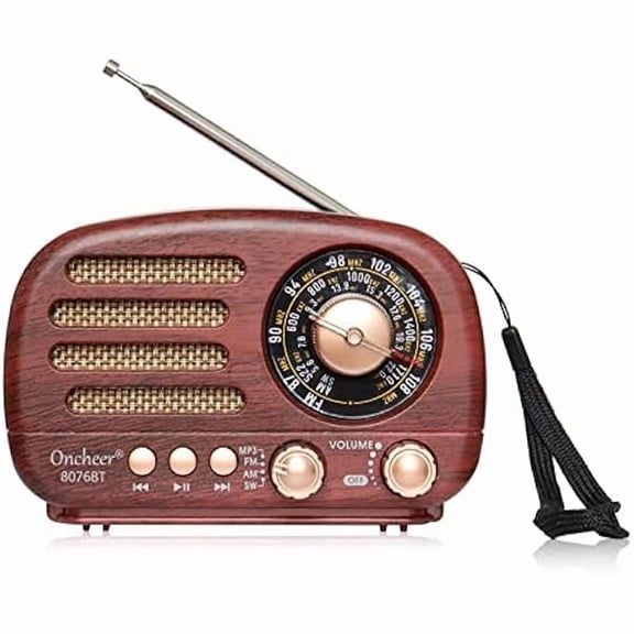 wonima06 Portable Vintage Radio Retro Bluetooth Speaker, FM/AM/SW Old Fashion Classic Style, Adjustable Antenna, Rechargeable Battery Powered & USB Charging, Support TF Card, USB Mp3 Playing Music