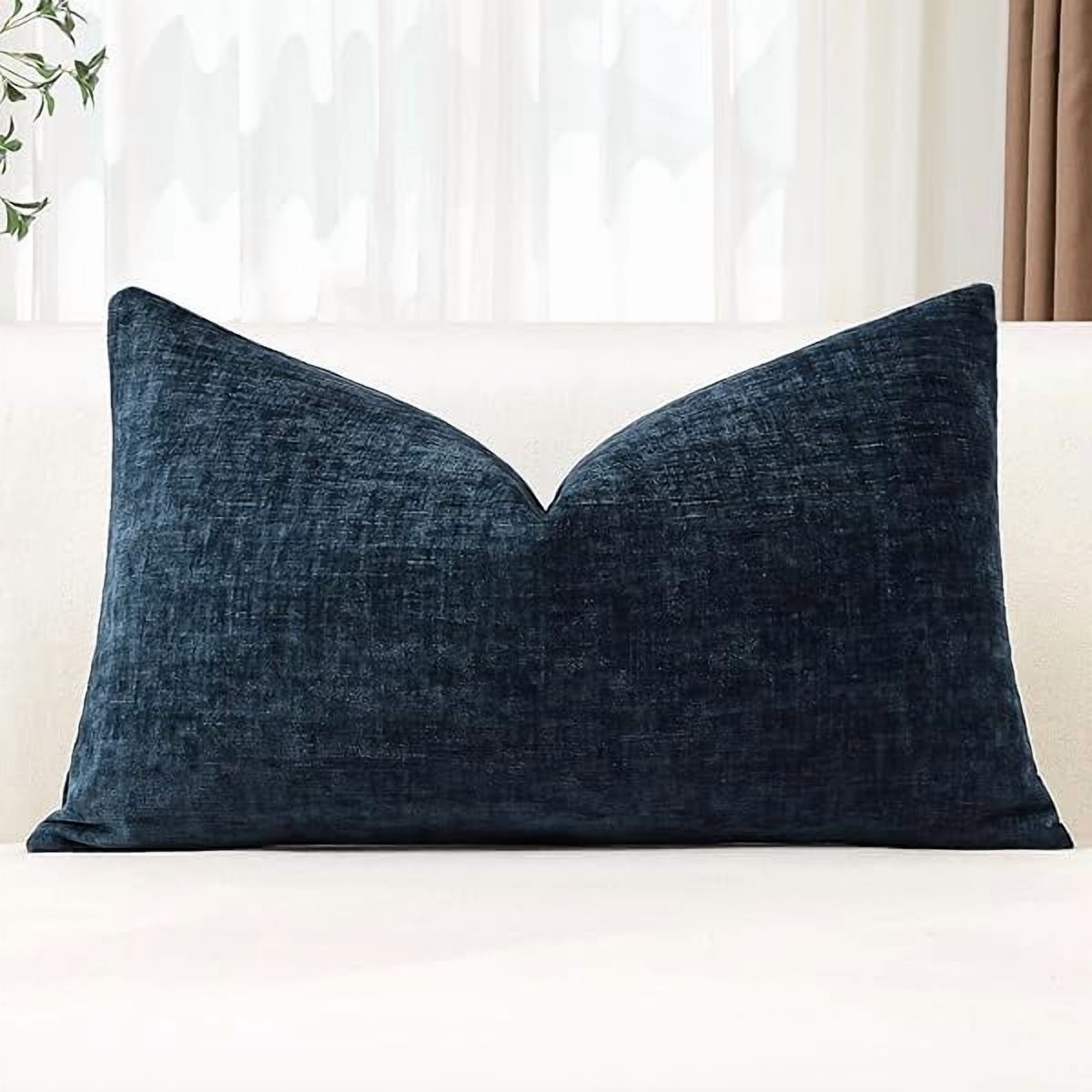 wonima66 Chenille Throw Pillow Covers 16x24 Inch Soft Farmhouse Navy ...