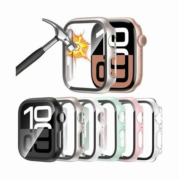wonima88 [6 Pack] Case for Apple Watch 46mm Series 11/10 Screen Protector, Ultra-Thin Tempered Glass, Full Coverage Scratch-Resistant Hard Face Cover for iWatch 46 mm
