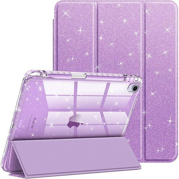 wonima88 Glitter Case for iPad Air 13-Inch M3/M2 (2025/2024) with Pencil Holder, Cute Sparkly Slim Cover for Kids and Girls, Shiny Clear Back Shell (Purple)
