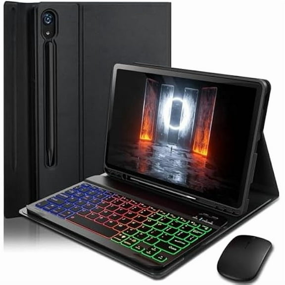 wonima88 Samsung Galaxy Tab S10/S9/S8 FE Case Keyboard Cover with Backlit | S Pen Holder | Includes Mouse | 7 Color Backlight | Detachable Keyboard | Compatible with 10.9-11" | Black