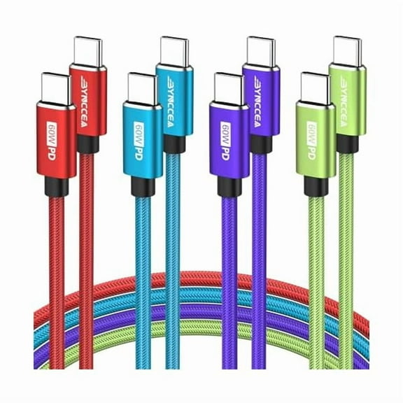 wonima88 USB C to USB C Cable 4-Pack 10ft C to C Cable Fast Charging C Cable, 60W(5A) Nylon Braided Type C Cables for Phone 16/15 Series Samsung S24/23