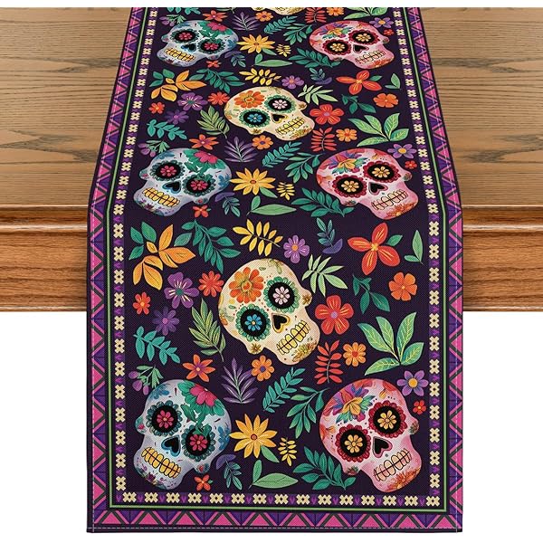 wonima99 Mexican Sugar Skull Dia De Los Muertos Table Runner, Day of ...