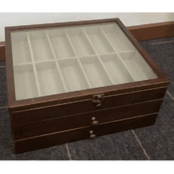 knife display cases for collectibles3-Layer Wood pocket knife stand display with Drawers & Glass Lid