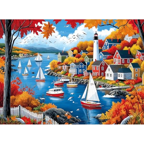 wooden puzzle Autumn Coastal Village Intelligent Game Fit togather a magic Art for home Decoration or Prensent 300 pieces