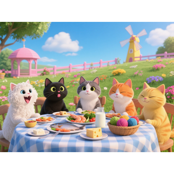 wooden puzzle Cats' Picnic in the Garden Intelligent Game Fit togather a magic Art for home Decoration or Prensent 300 pieces