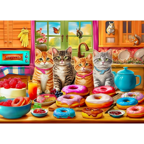 wooden puzzle Cats and Donuts Intelligent Game Fit togather a magic Art for home Decoration or Prensent 300 pieces