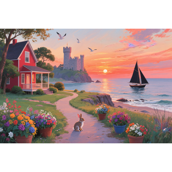 wooden puzzle Charming Coastal Castle at Dusk Intelligent Game Fit togather a magic Art for home Decoration or Prensent 300 pieces