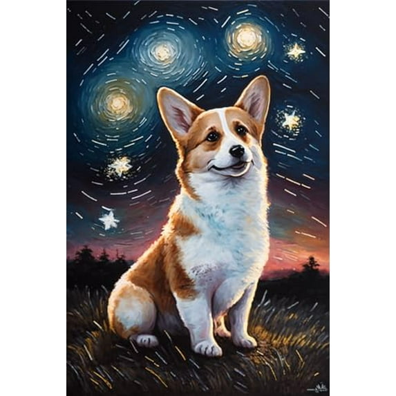 wooden puzzle Corgi Dog against a Starry Background Intelligent Game Fit togather a magic Art for home Decoration or Prensent 300 pieces