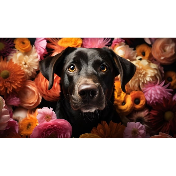 wooden puzzle Cute puppy sitting looking at camera surrounded by flowers generated by artifici Hard Challenging Exercise Intellegent wall decor suitable for Teenager or Adult 300 PCS